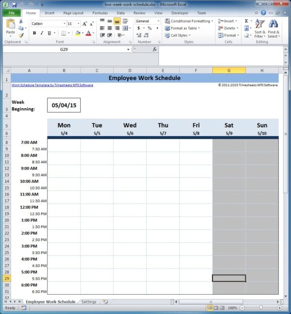 work schedule sheets