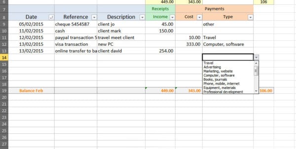 self employed expenses spreadsheet template