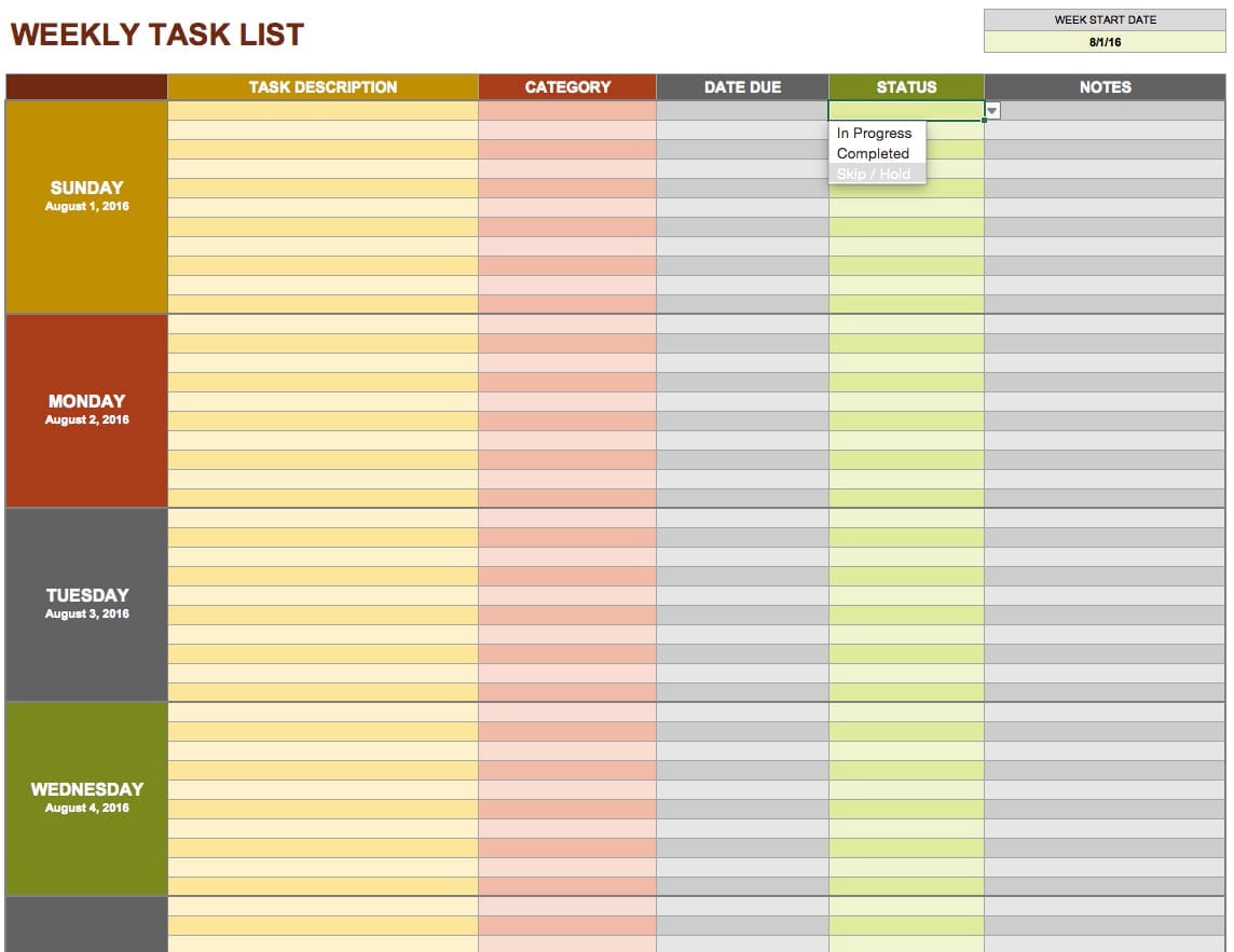 Daily Task List Sample