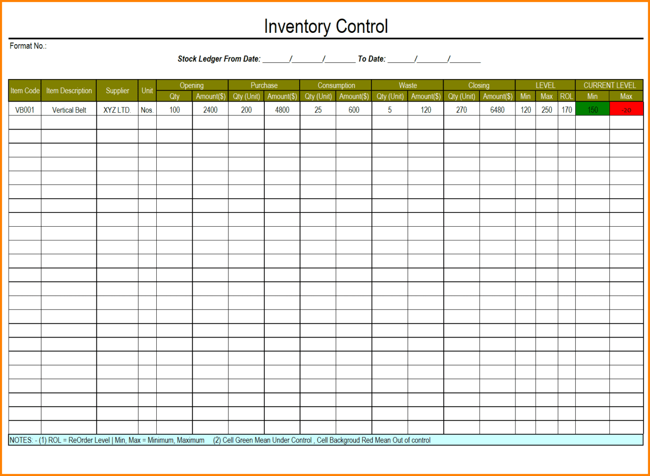 Sample Of Inventory Sheet Excel