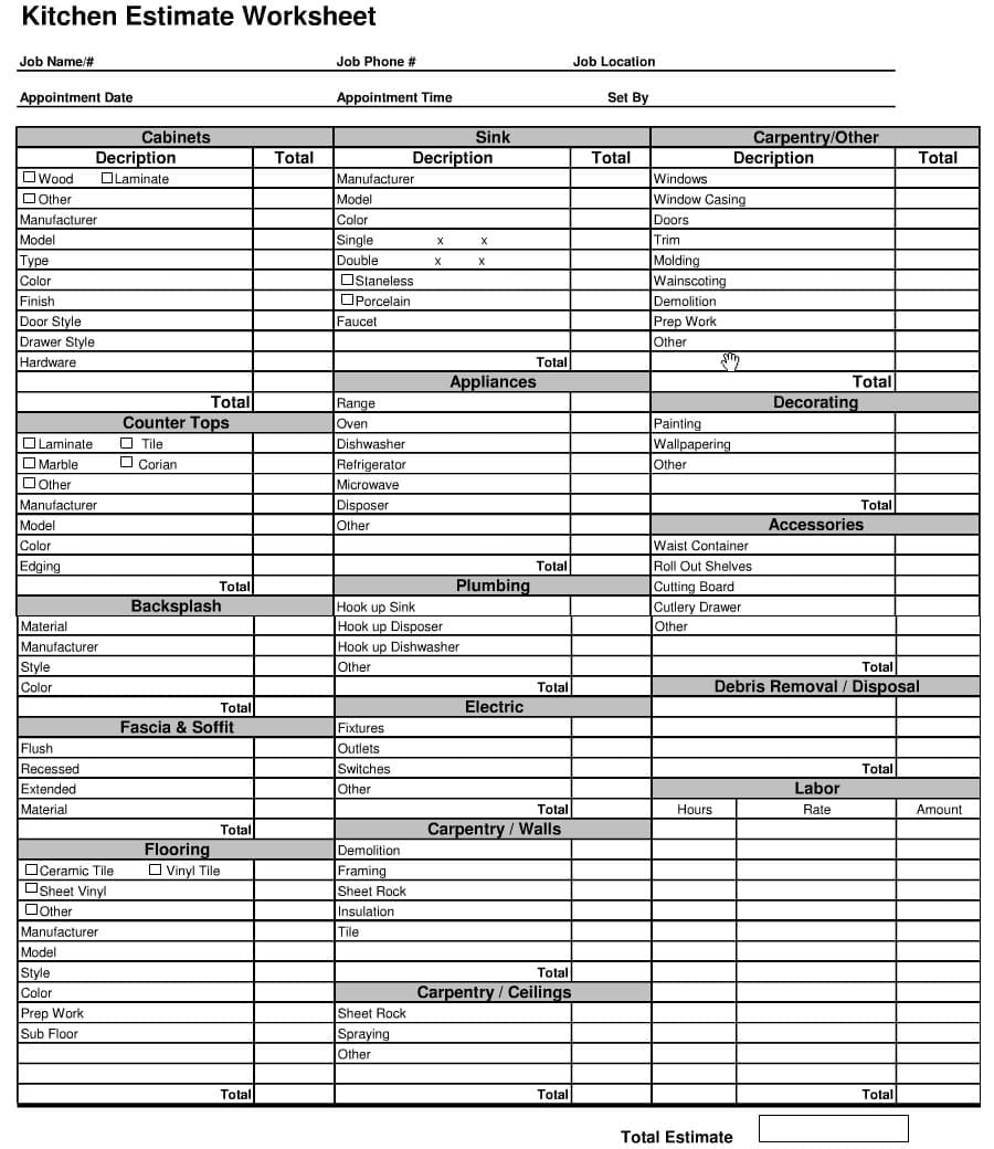 How do you create a construction estimate sheet?