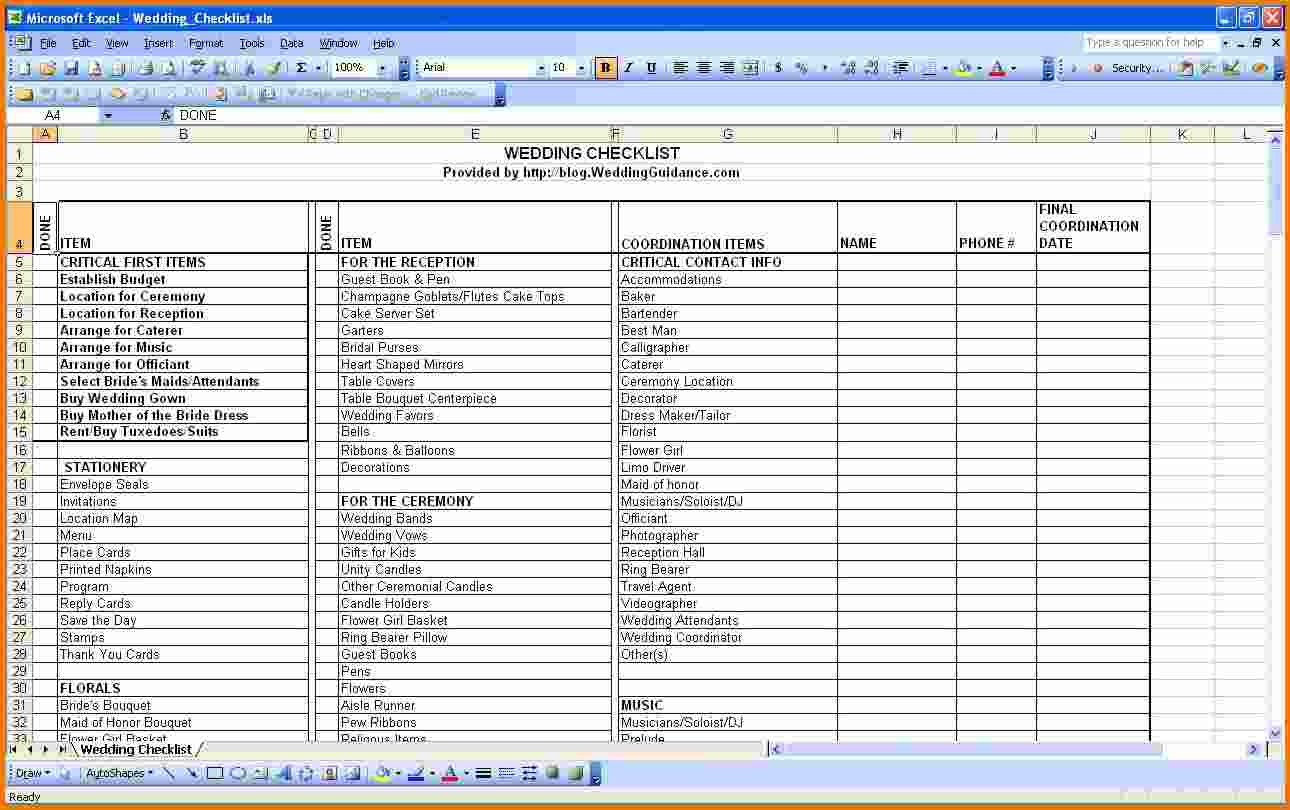 Wedding Excel Template