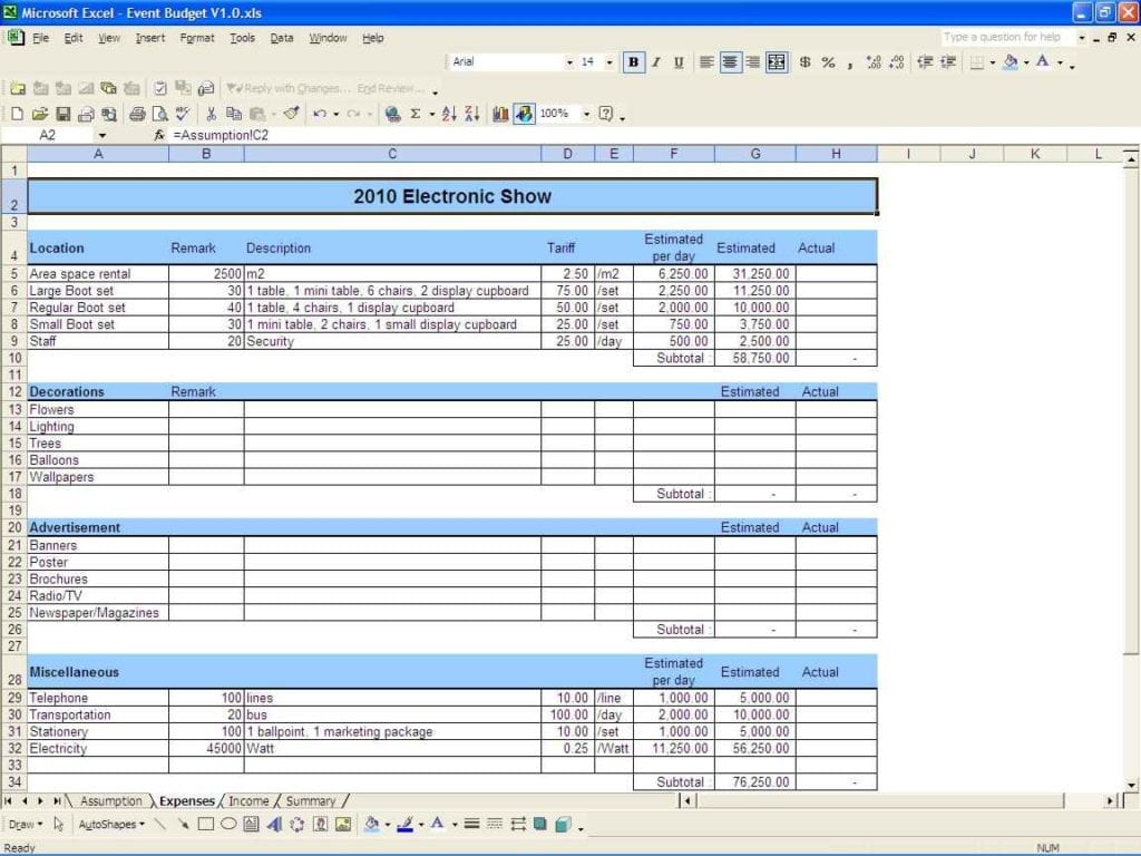 Budget Planner Sample Excel