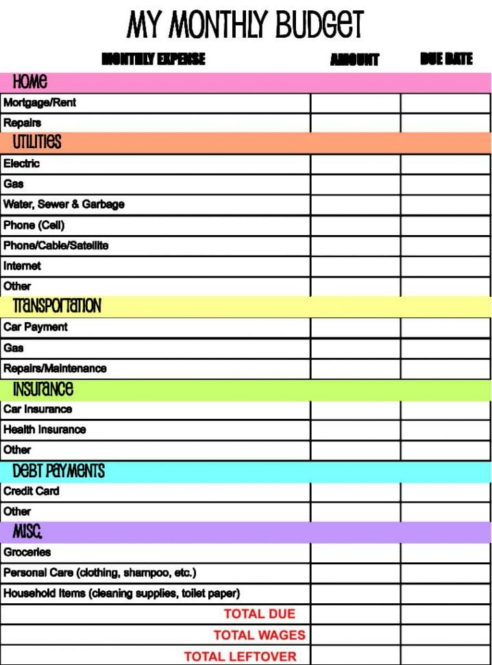 Monthly Budget Spreadsheet Monthly Spreadsheet Budget Spreadsheet ...