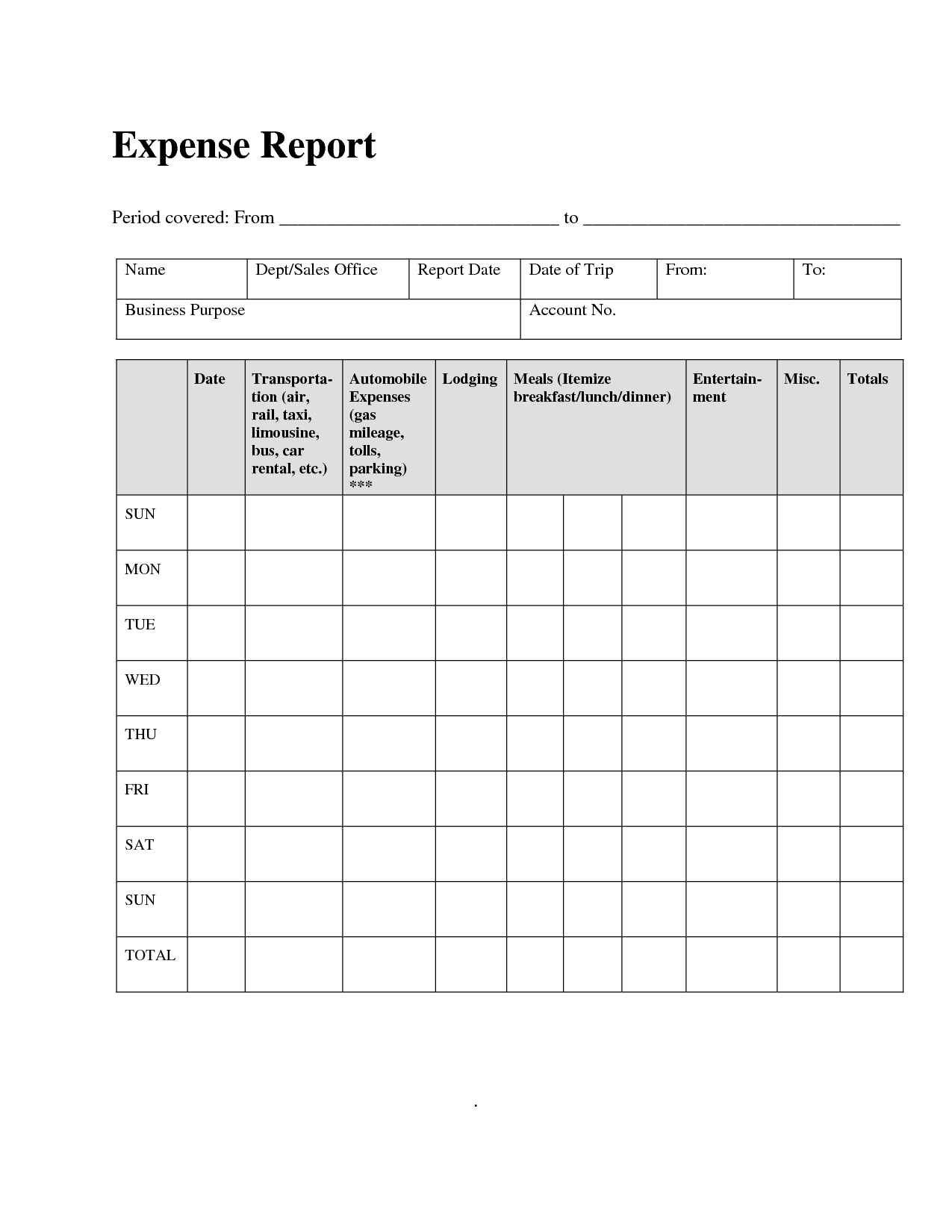 Free Monthly Expense Report Template Excel