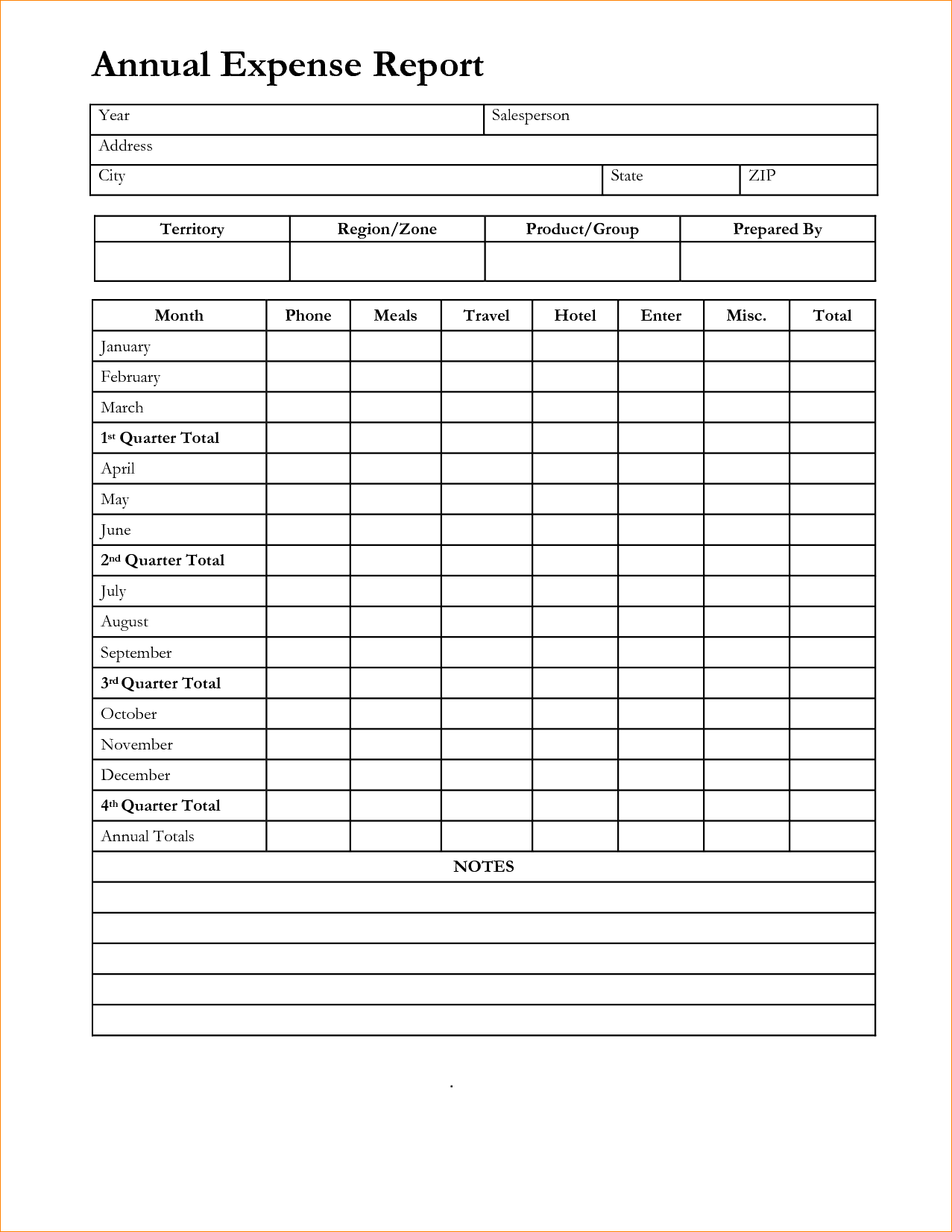 Yearly Expense Report Template Spreadsheet Templates for Busines