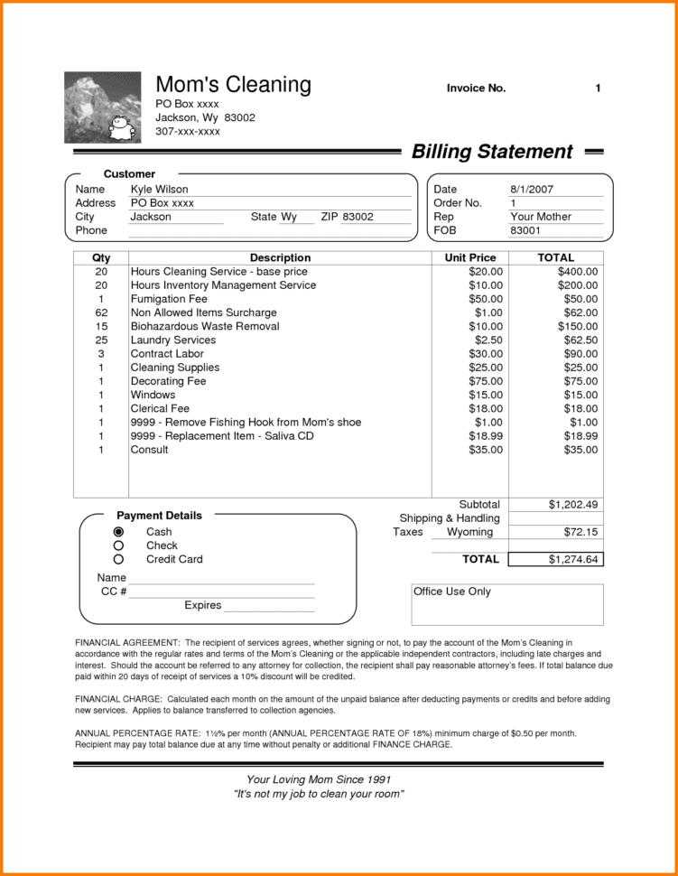 Cleaning Company Invoice Sample