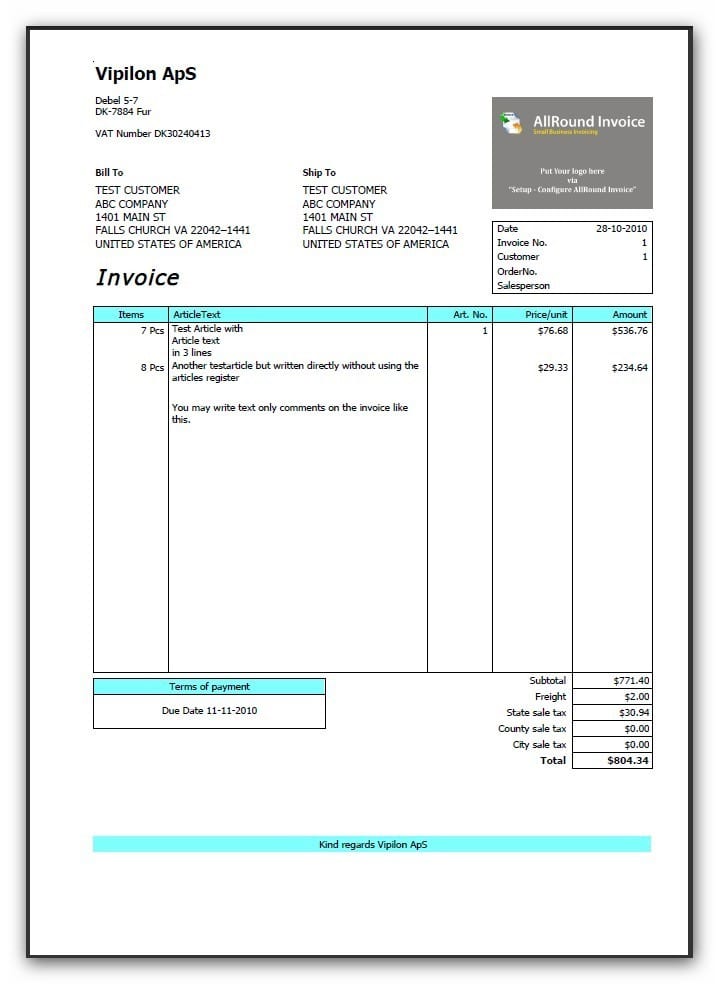 Freight Invoice Template Word