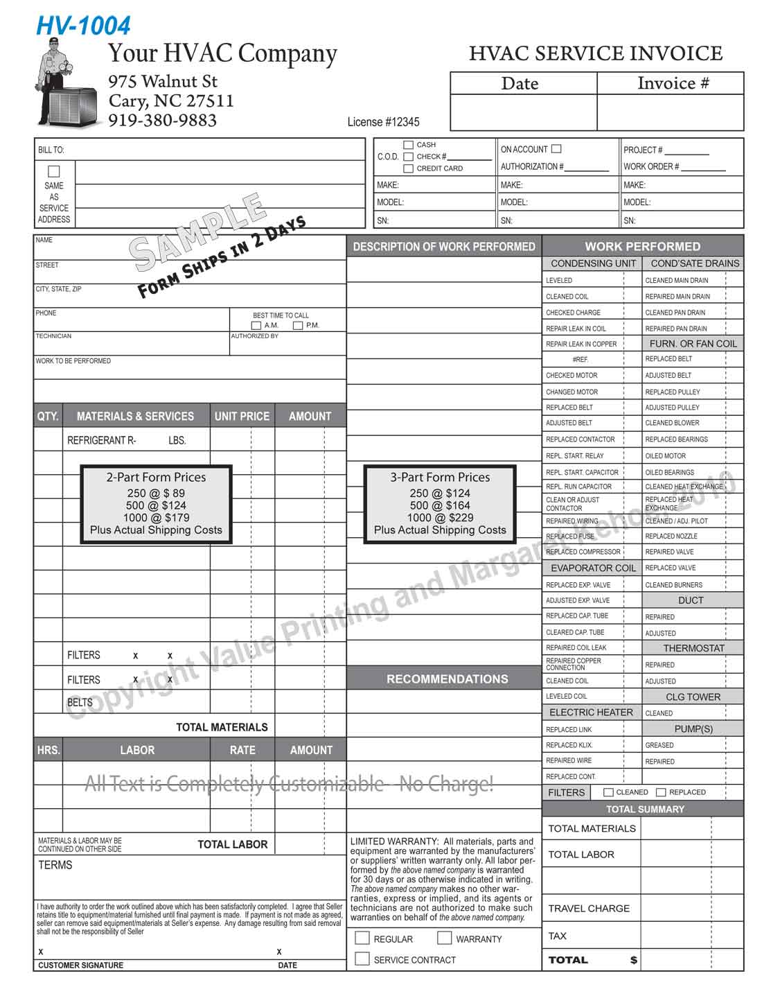 HVAC Invoice Template Spreadsheet