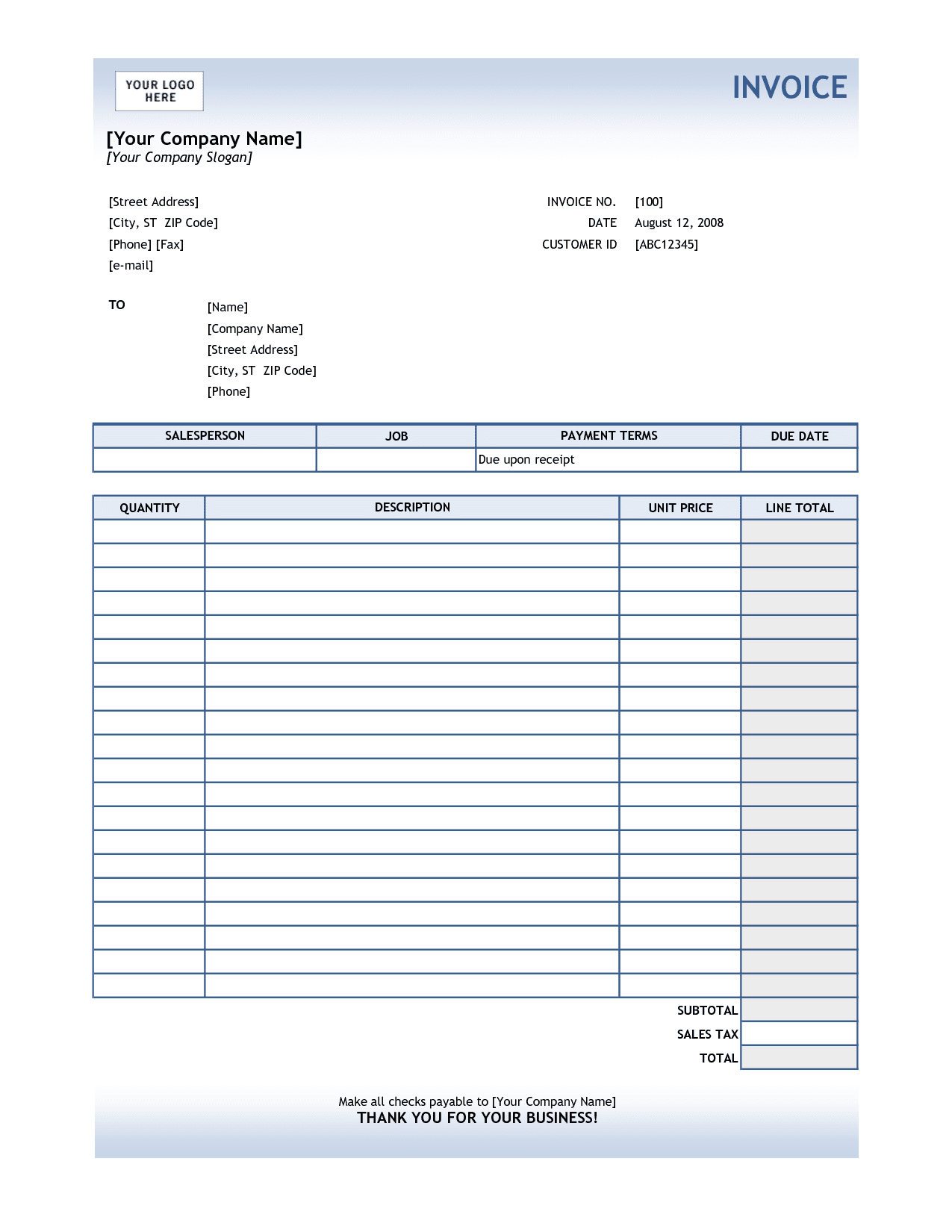 Invoice Excel Template Spreadsheet Templates for Busines Vertex42