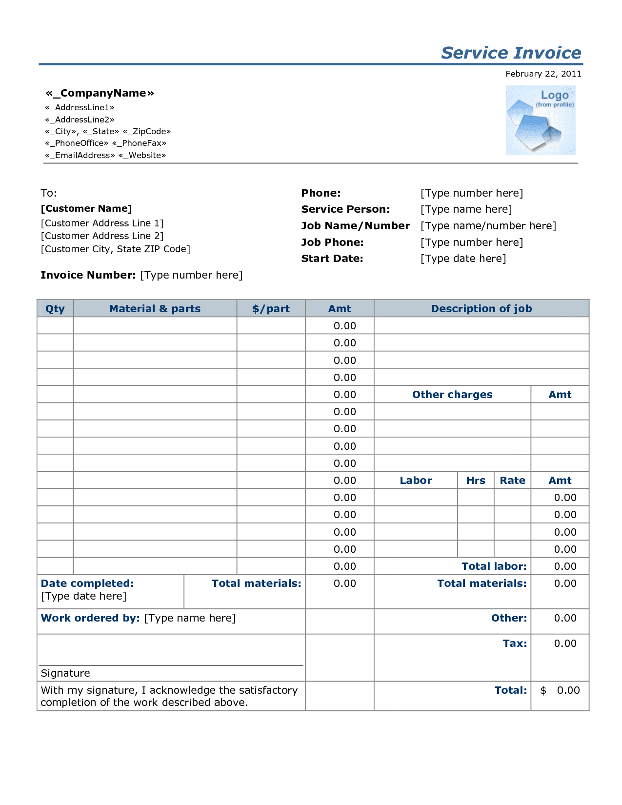 Job Invoice Template Spreadsheet Templates for Busines Business