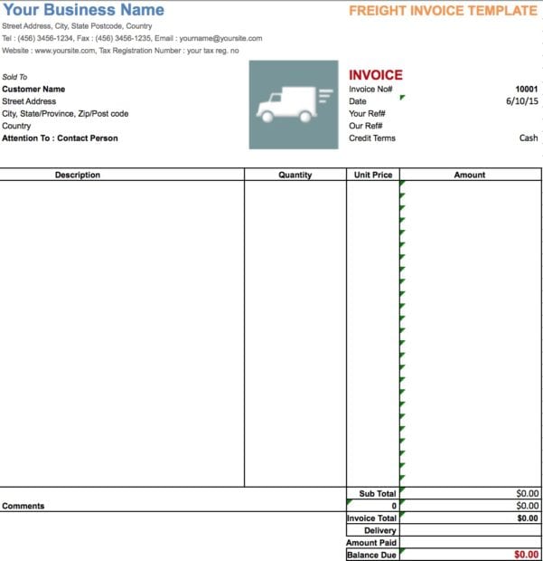 Trucking Invoice Template Spreadsheet Templates for Busines Freight