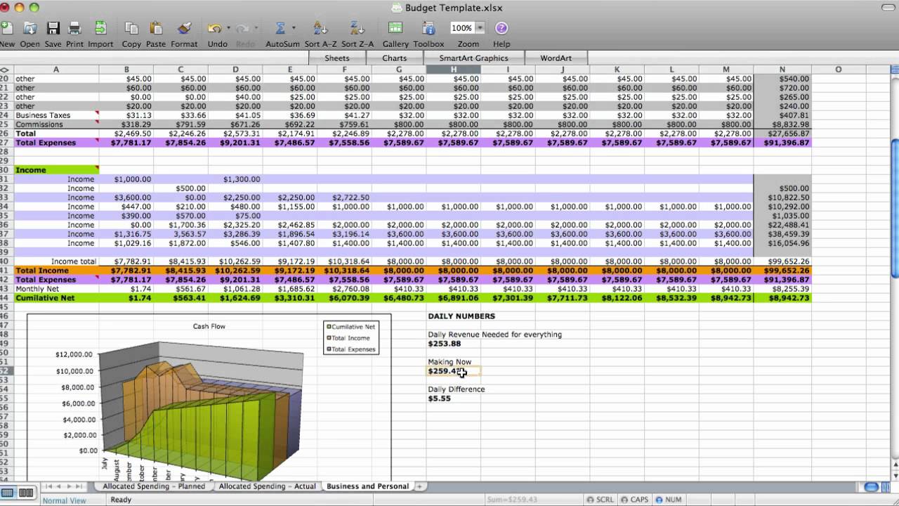 sample of a spreadsheet with monthly expenses