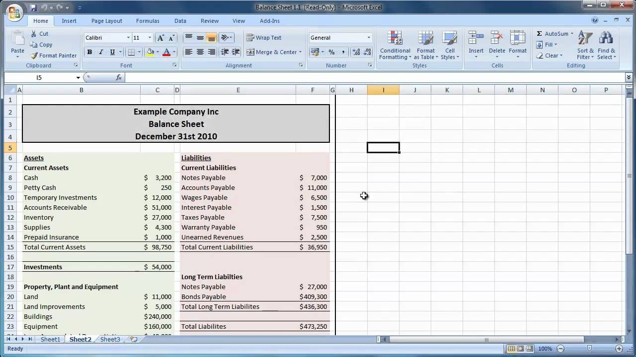 Balance Sheet Template Excel 2010