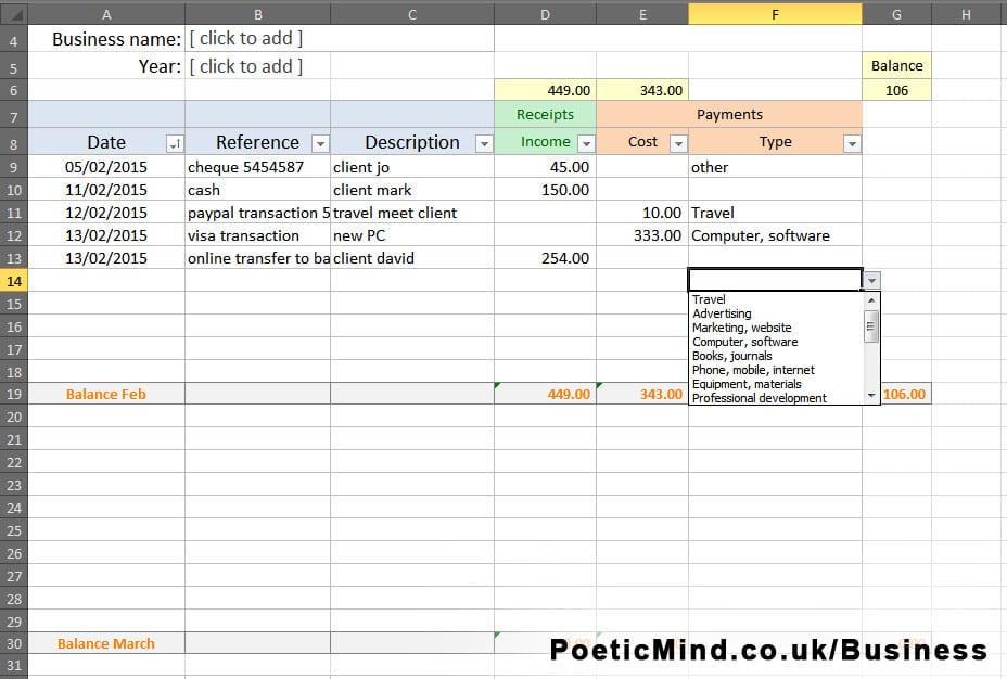 Bookkeeping Templates For Self Employed