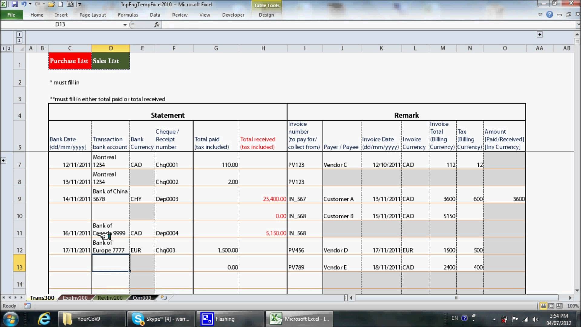 Quickbooks Excel Template