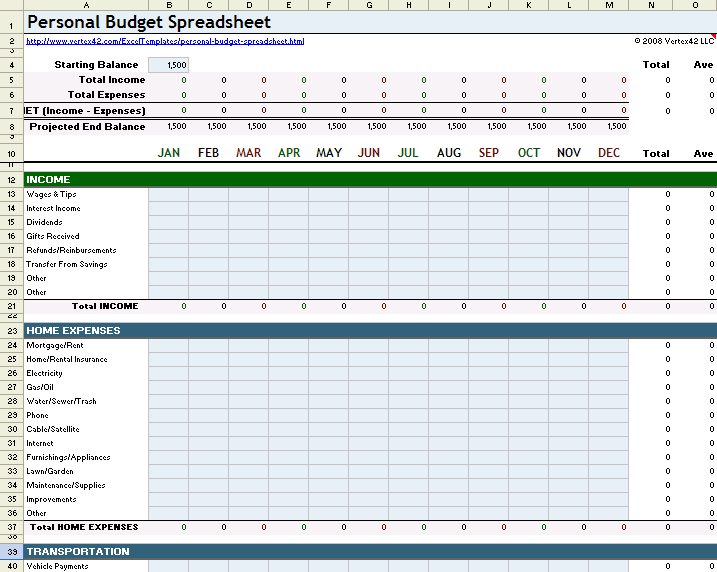 Basic Bookkeeping Spreadsheet