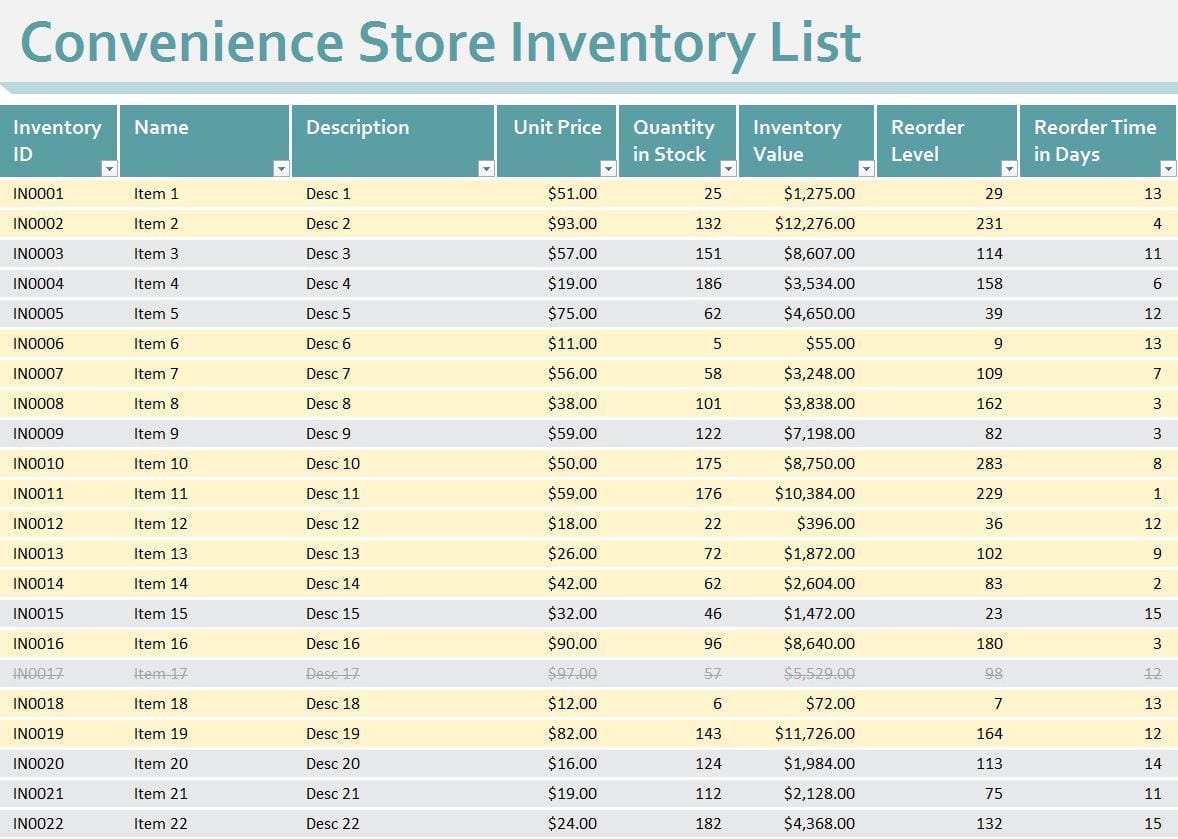 Blank Inventory Sheets To Print 1