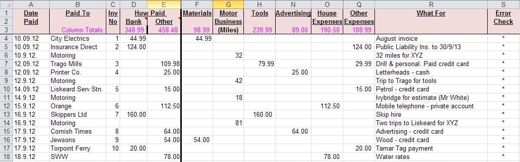 Bookkeeping Excel Spreadsheet