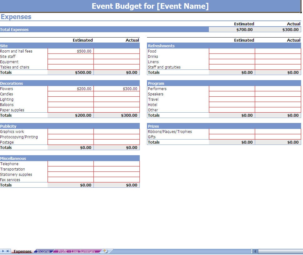 buisness expenses receipt spreadsheet