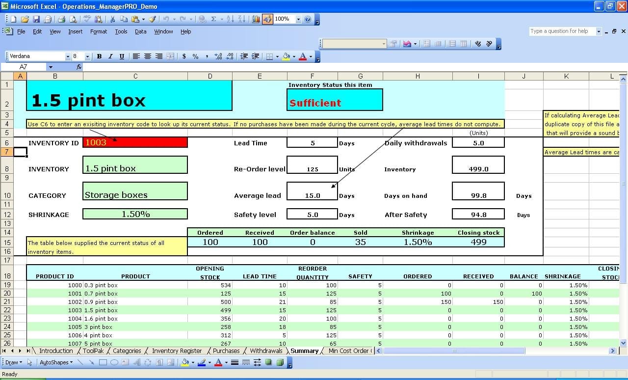 Excel Equipment Spreadsheet