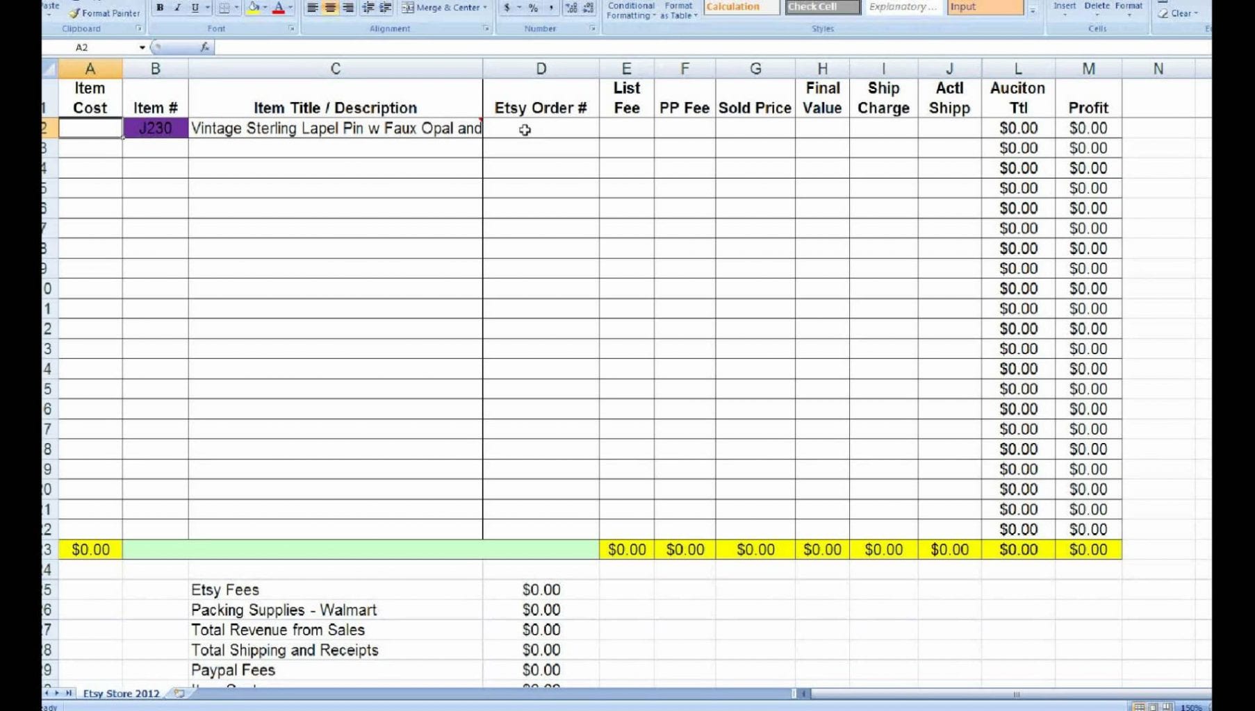 Free Excel Profit Loss Template