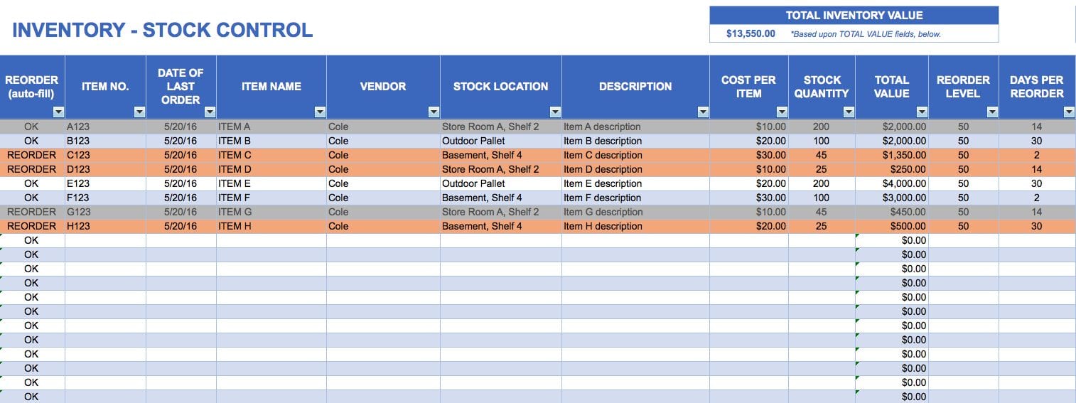 Free Excel Spreadsheet Inventory Management