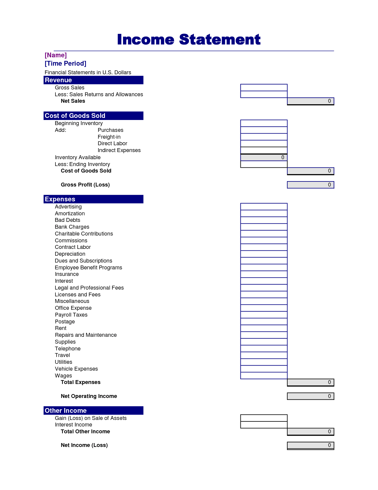 Free Profit Loss Template