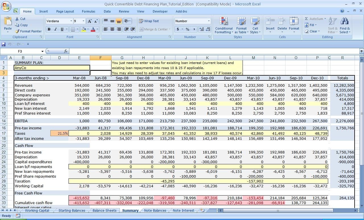 Cash Flow Excel Spreadsheet Template —