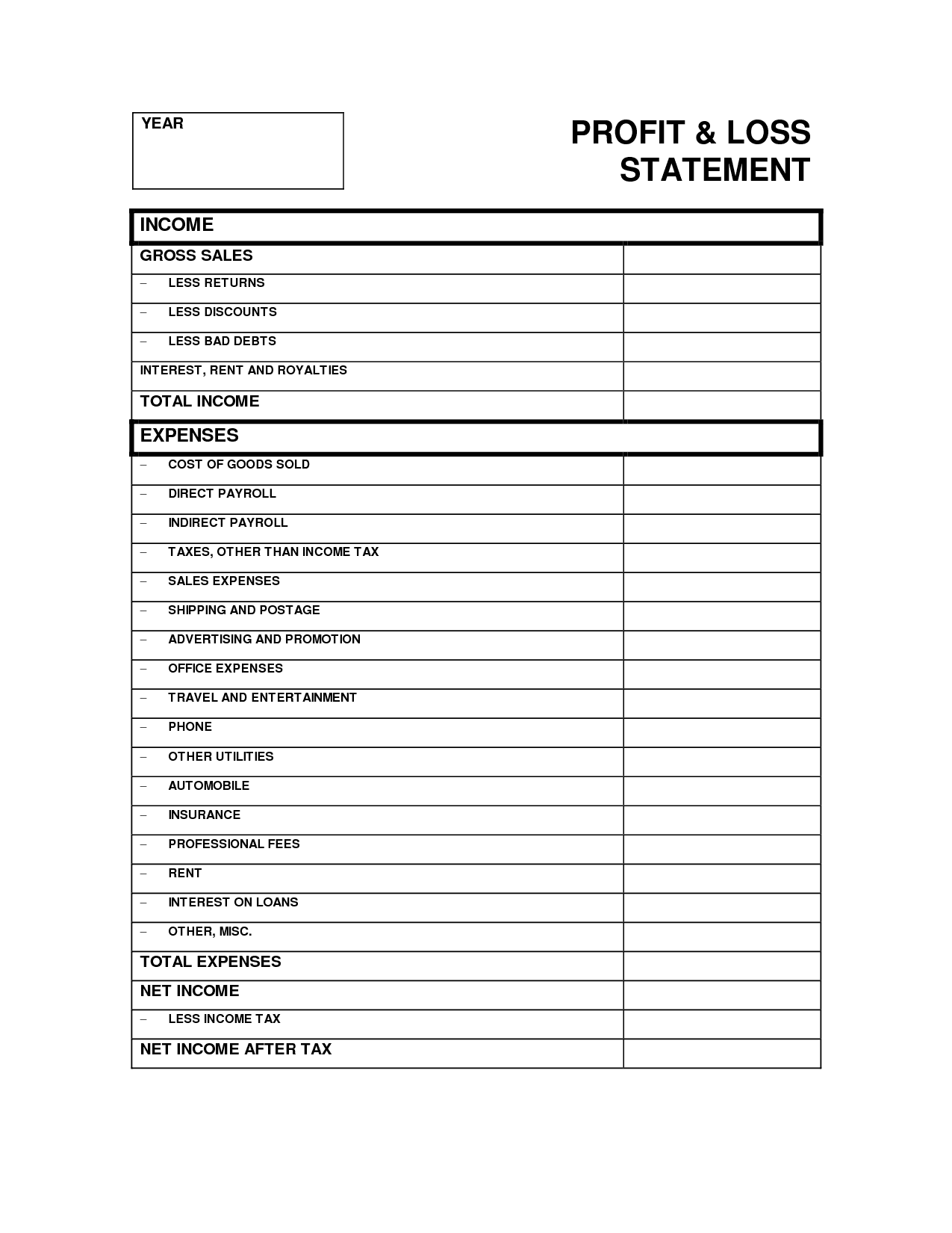 Printable Free Profit And Loss Template For Self Employed Printable