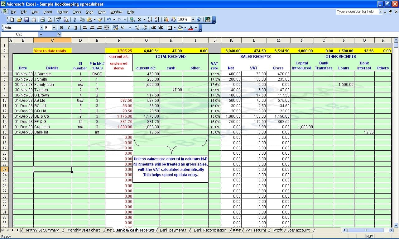 Basic Bookkeeping Spreadsheet 1