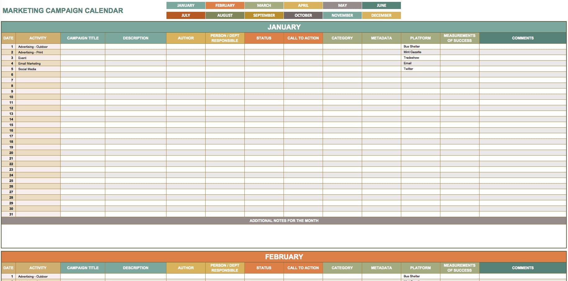 digital marketing plan template excel —