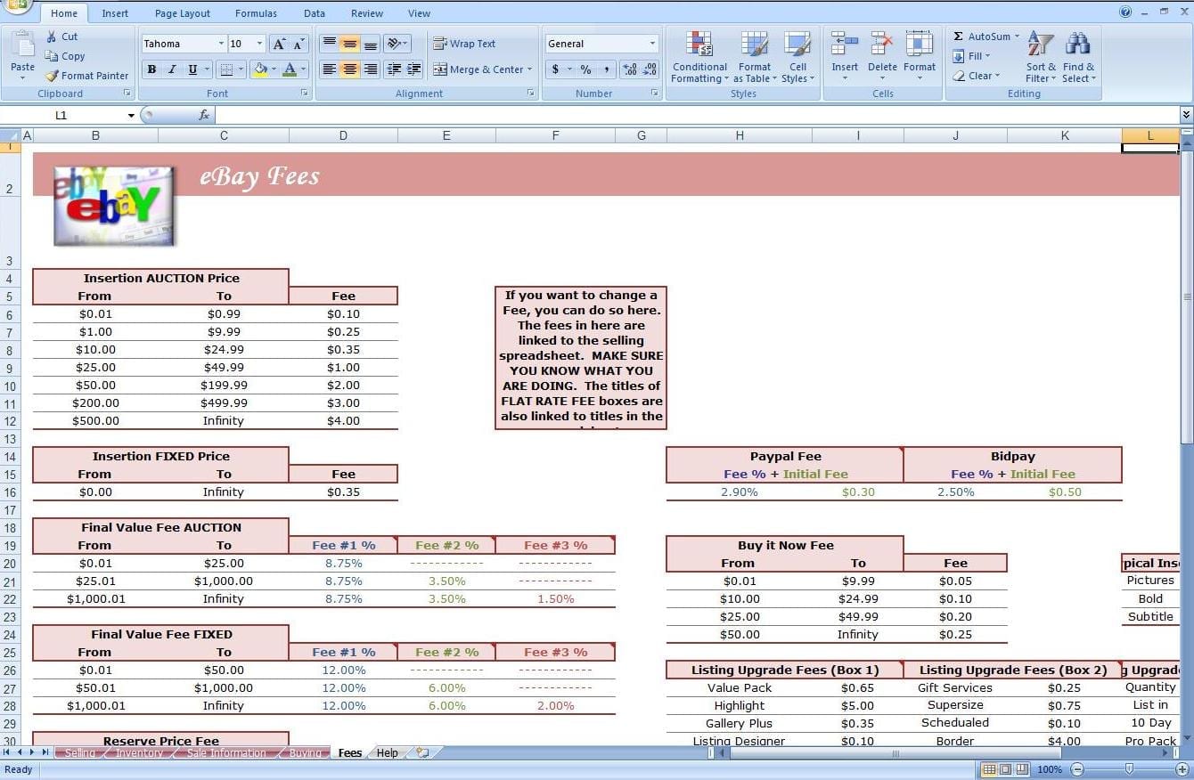 Ebay Inventory Spreadsheet Examples