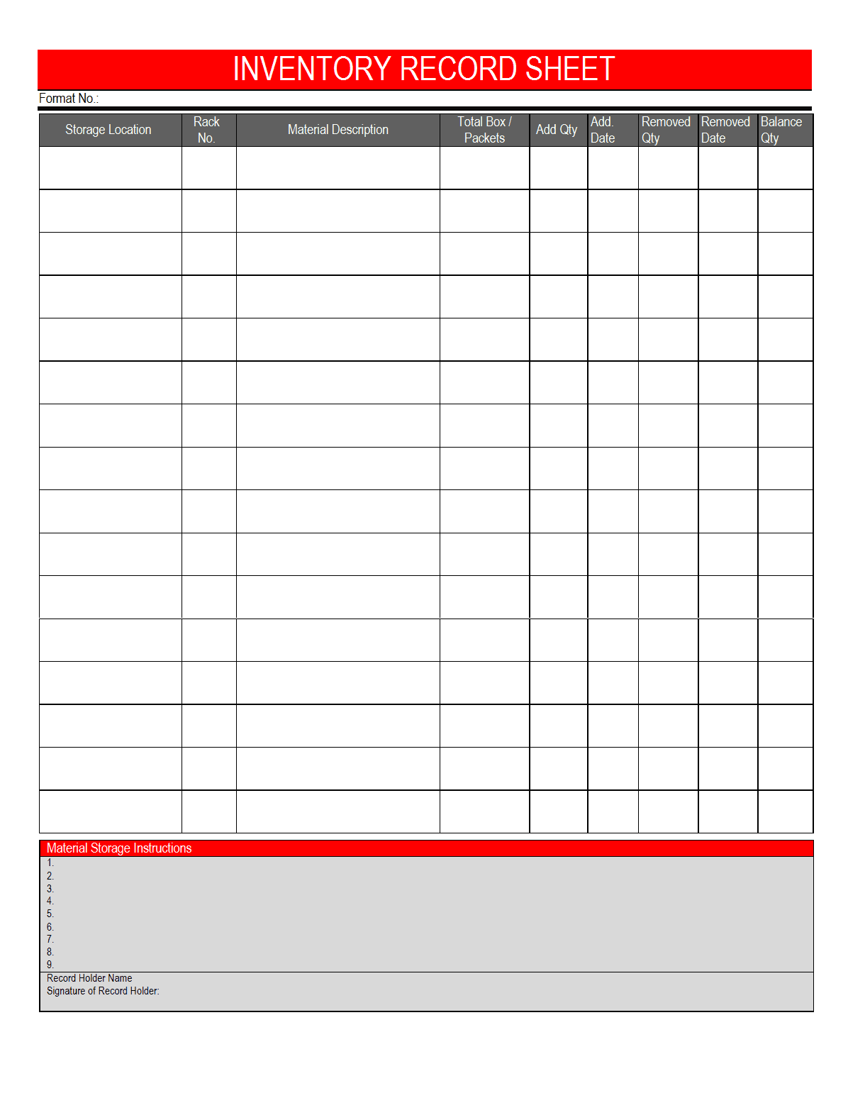 Equipment Inventory Template 