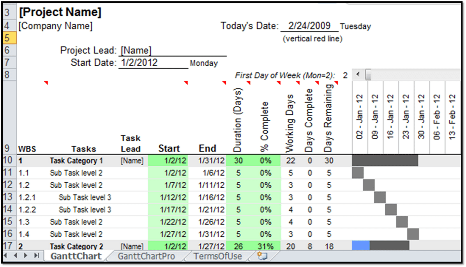 gantt chart excel 2007 template