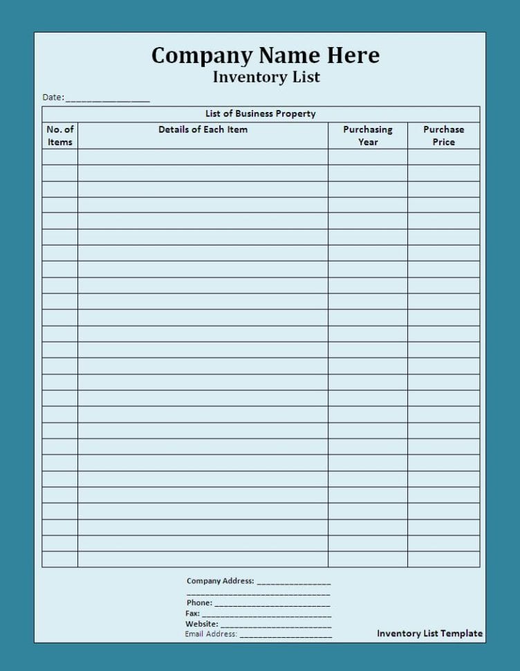 home inventory worksheet template excel