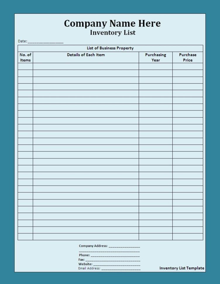 excel template for home inventory