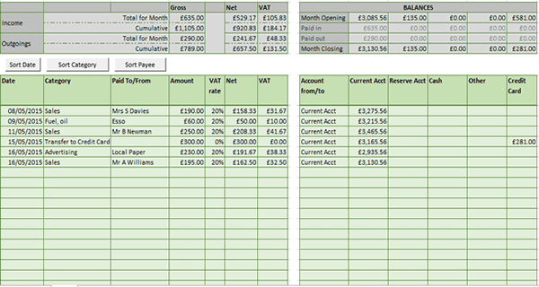 Excel Spreadsheet Bookkeeping