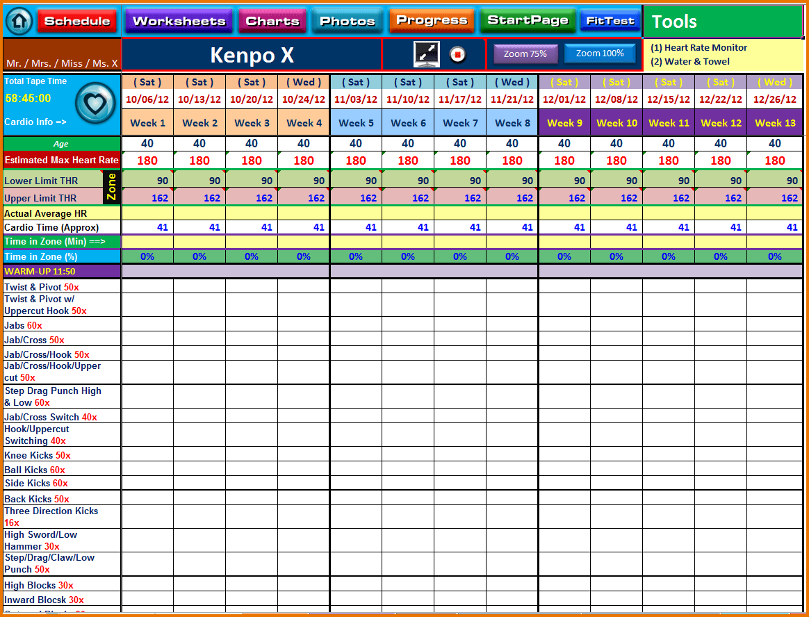 Training Spreadsheet Template excelxo com