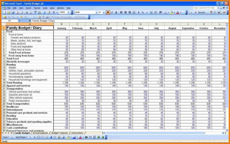 budget excel sheet