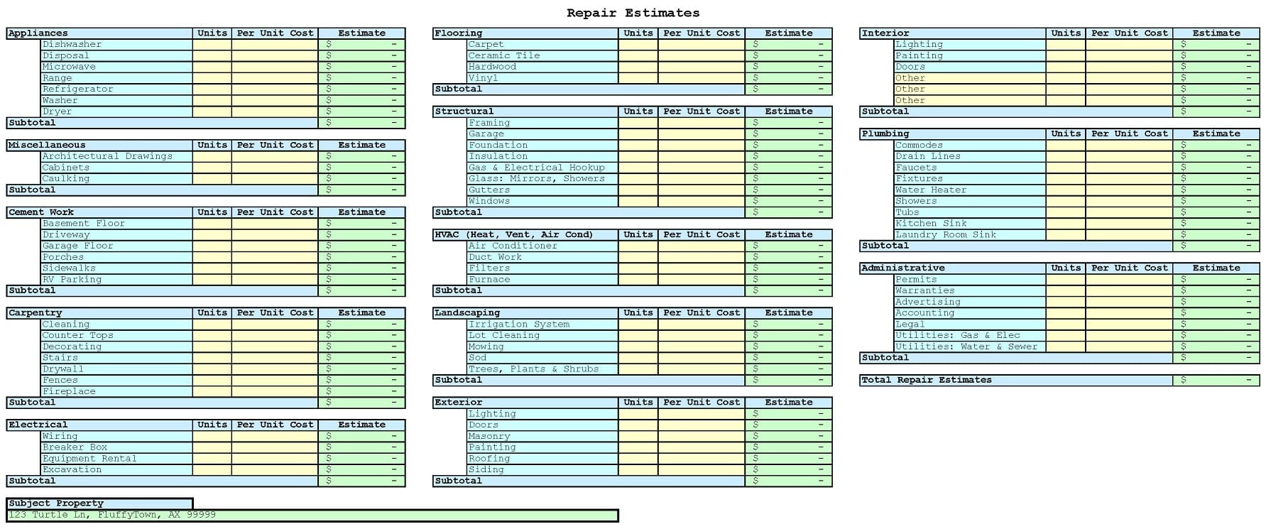 Free Building Estimate Format In Excel