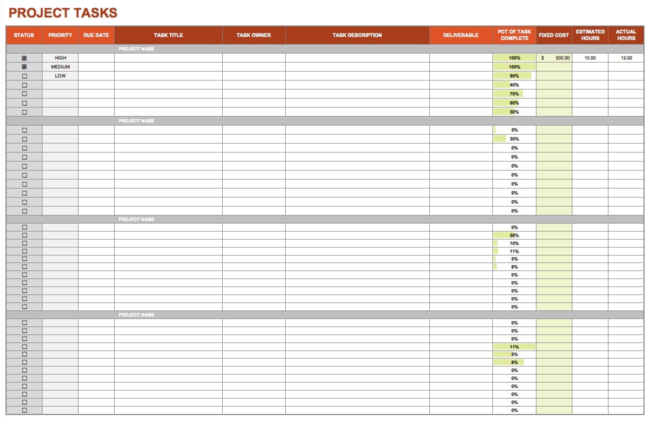 excel template project management