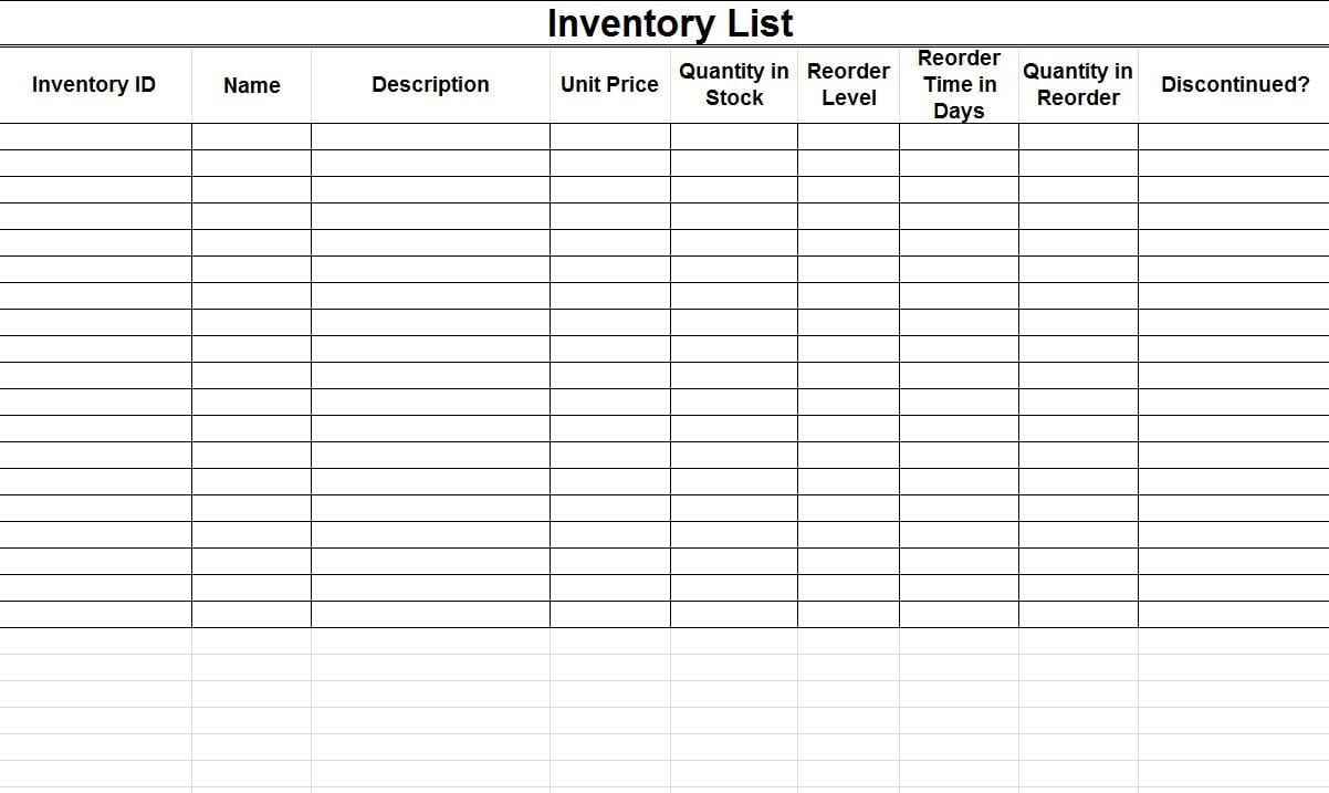 free printable inventory sheets 1 excelxo com