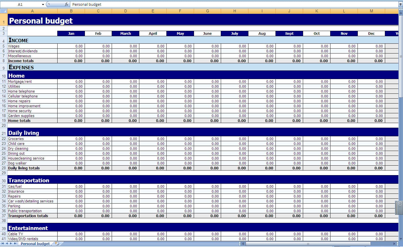 Monthly income and expenditure account format in excel