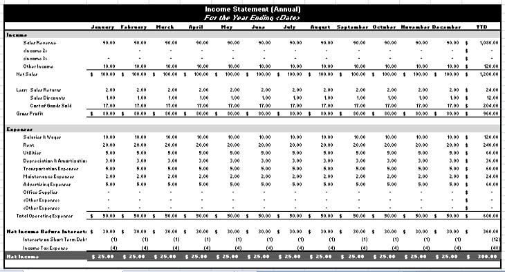 Income And Expense Statement Template Answer Key