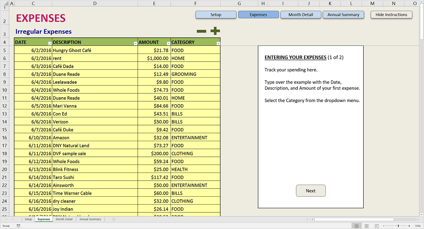 excel income and expense tracker