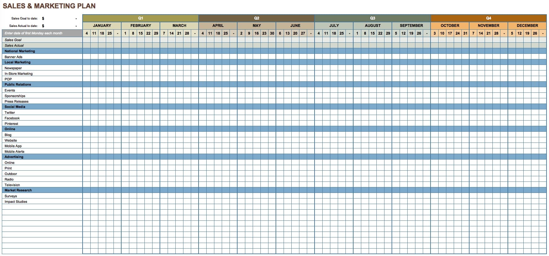 Marketing Action Plan Template Excel