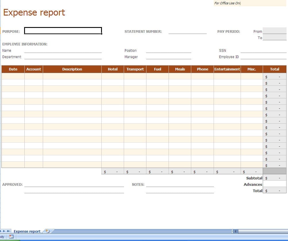 monthly expense report spreadsheet