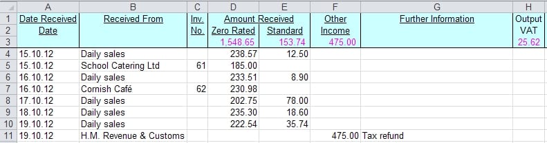 Monthly Bookkeeping Spreadsheet