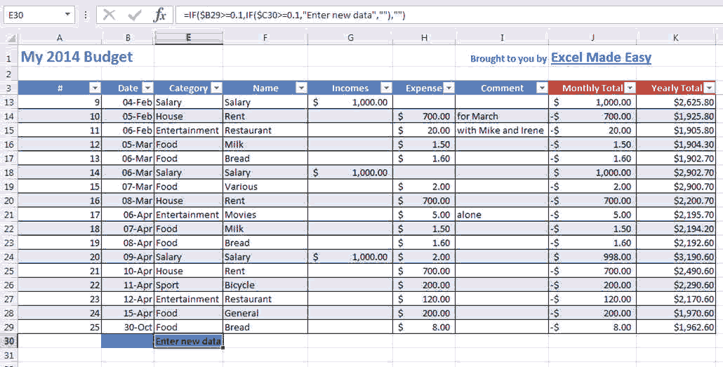 spreadsheet to budget monthly expenses
